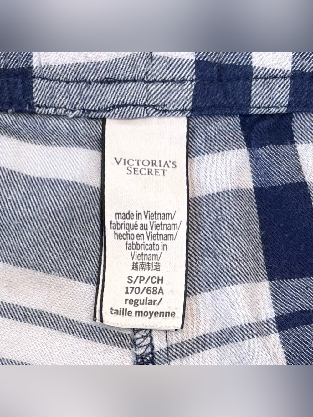 VGUC Victoria's Secret Light Flannel Plaid Pajama Set Women Sz S, Navy Off White - Picture 15 of 16